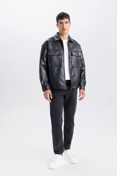 Su İtici Oversize Geniş Kalıp Gömlek Yaka Fermuarlı Cepli Mont