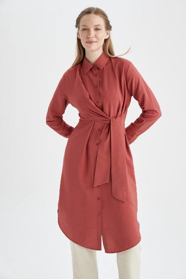 Relax Fit Shirt Collar Long Sleeve Tunic