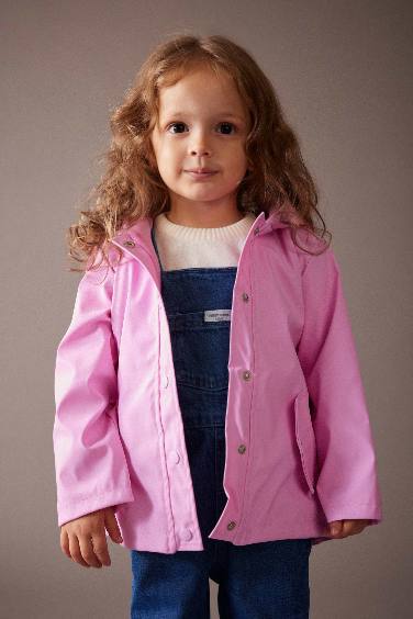 Girl Waterproof Hooded Fleece Lined Faux Leather Jacket