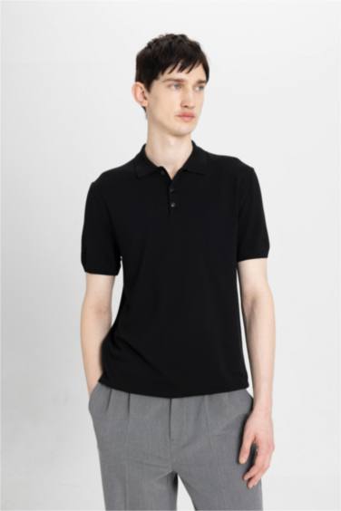 Slim Fit Short Sleeve Knit Polo T-Shirt