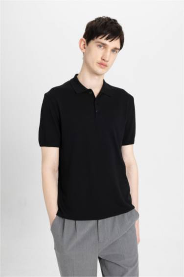 Slim Fit Short Sleeve Knit Polo T-Shirt