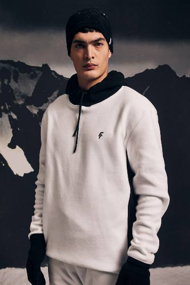 DeFactoFit Standard Fit Printed Hooded Polar Fleece Sweatshirt