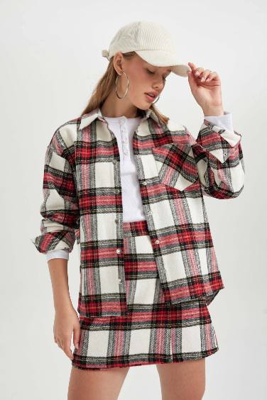 Oversize Fit Plaid Flannel Long Sleeve Shirt