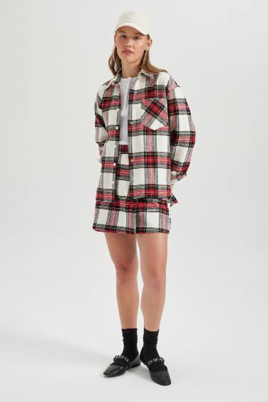 Oversize Fit Plaid Flannel Long Sleeve Shirt