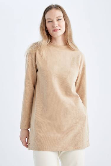 Relax Fit Thessaloniki Fabric Half Turtleneck Long Sleeve Tunic