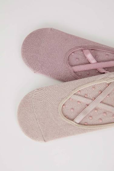 Kadın 2'li Pamuklu Kaydırmaz Taban Pilates Çorabı