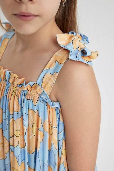Girl Strappy Floral Patterned Dress