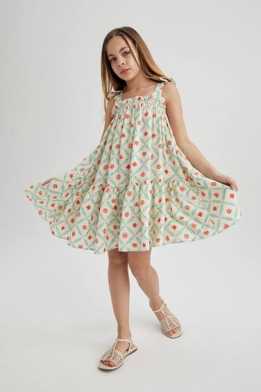 Girl Strappy Patterned Dress