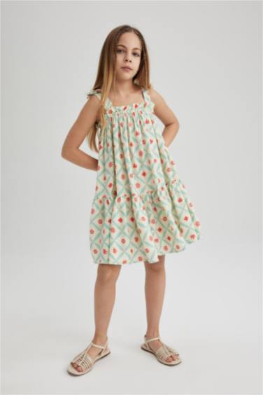 Girl Strappy Patterned Dress