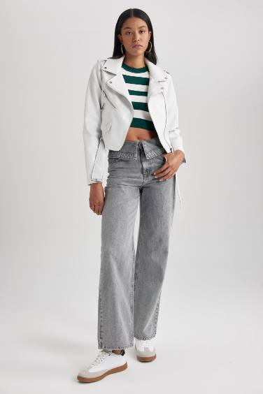 جاكيت بايكر كروب جلد صناعي قصة مريحة