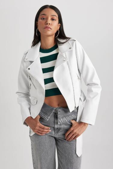 جاكيت بايكر كروب جلد صناعي قصة مريحة