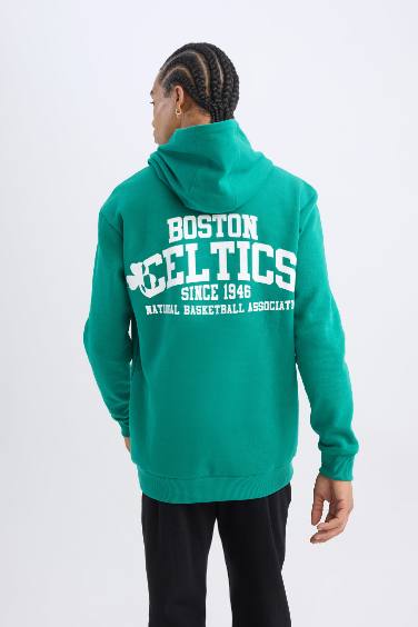 DeFactoFit NBA Boston Celtics Standart Fit Kapüşonlu Kalın Kumaş Sweatshirt