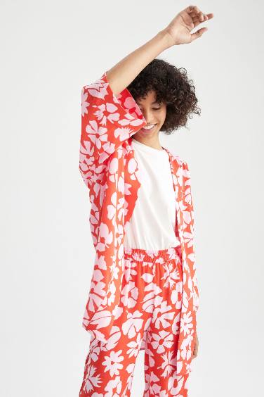 Regular Fit V-Neck Printed Long Sleeve Tunic