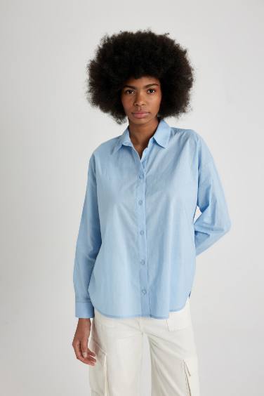 Oversize Fit Shirt Collar Voile Long Sleeve Shirt