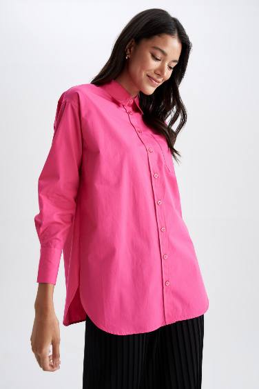 Relax Fit Poplin Shirt Collar Long Sleeve Tunic