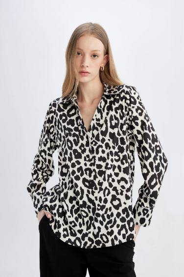 Oversize Fit Shirt Collar Satin Long Sleeve Shirt