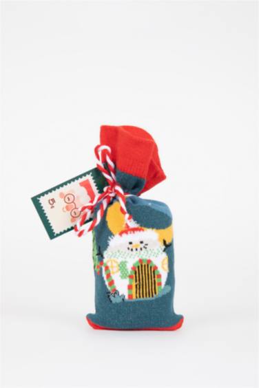 Kadın Yılbaşı Temalı Pamuklu Uzun Çorap