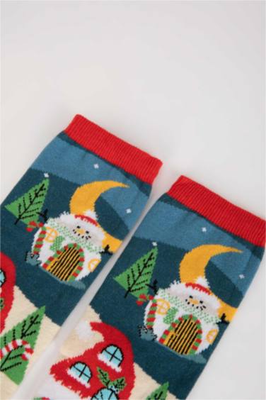 Kadın Yılbaşı Temalı Pamuklu Uzun Çorap