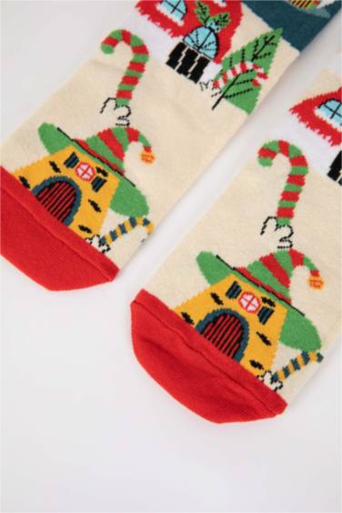 Kadın Yılbaşı Temalı Pamuklu Uzun Çorap