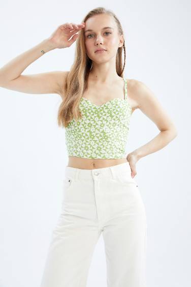 Strapless Floral Crop Blouse