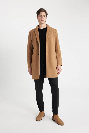 Relax Fit Ceket Yaka Düğmeli Cepli Kışlık Kaşe Parka
