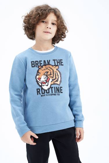 Regular Fit Sequined Crew Neck Sweatshirt