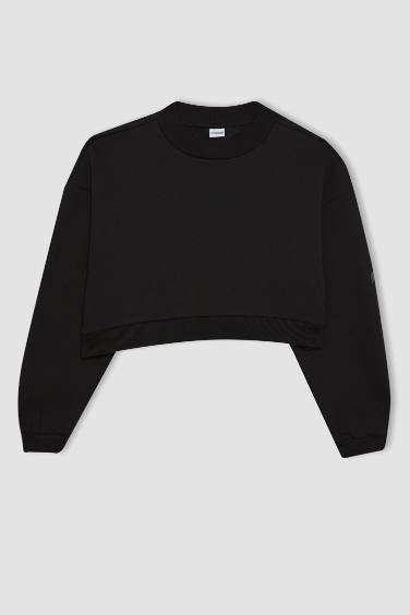 DeFactoFit Crew Neck Thick Basic Crop Sweatshirt