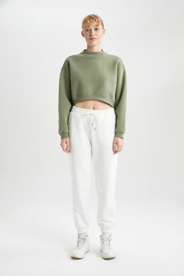 Crew Neck Thick Crop Sweatshirt