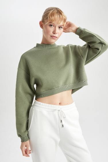 Crew Neck Thick Crop Sweatshirt
