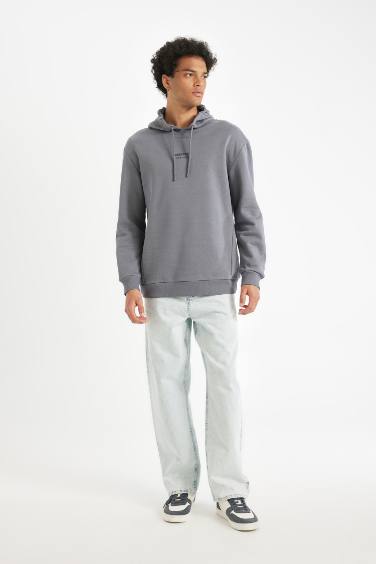 Relax Fit Kapüşonlu Baskılı Sweatshirt
