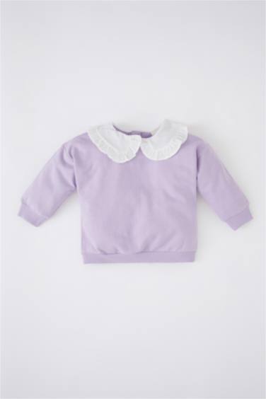 Kız Bebek Dantel Yaka İçi Yumuşak Tüylü Sweatshirt