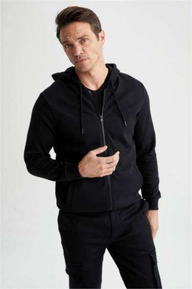 Regular Fit Hooded Zippered Cardigan