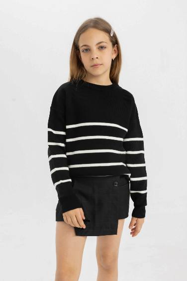 Girl Striped Crew Neck School Pullover