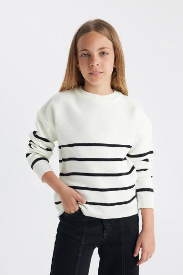 Girl Striped Crew Neck School Pullover