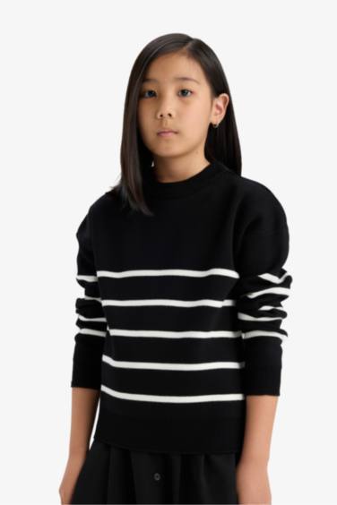 Girl Crew Neck Striped Knit Pullover