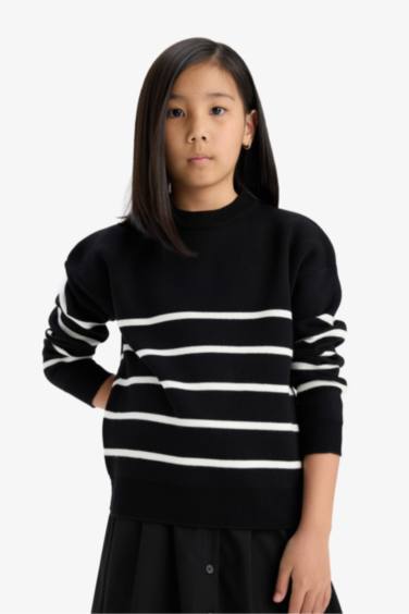 Girl Crew Neck Striped Knit Pullover