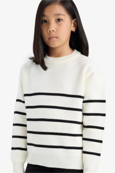 Girl Crew Neck Striped Knit Pullover