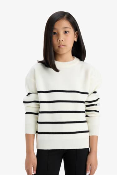Girl Crew Neck Striped Knit Pullover