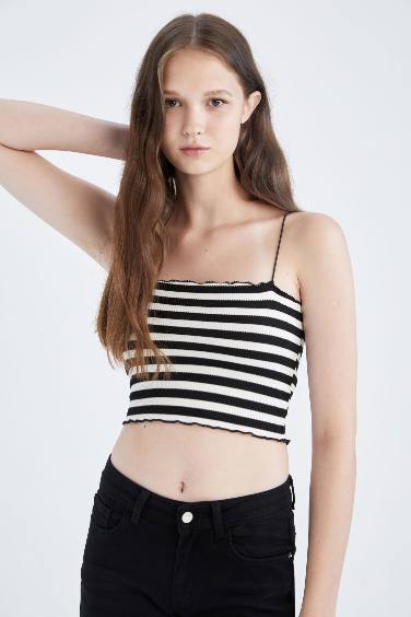 Fitted Striped Waffle Crop Top