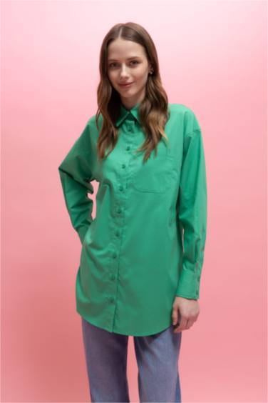 Relax Fit Poplin Shirt Collar Long Sleeve Tunic