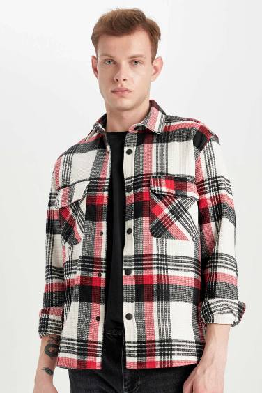 Relax Fit Polo Collar Plaid Lumberjack Flannel Cotton Shirt