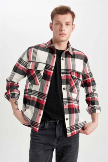 Relax Fit Polo Collar Plaid Lumberjack Flannel Cotton Shirt