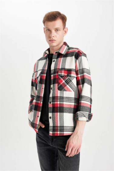 Relax Fit Polo Collar Plaid Lumberjack Flannel Cotton Shirt