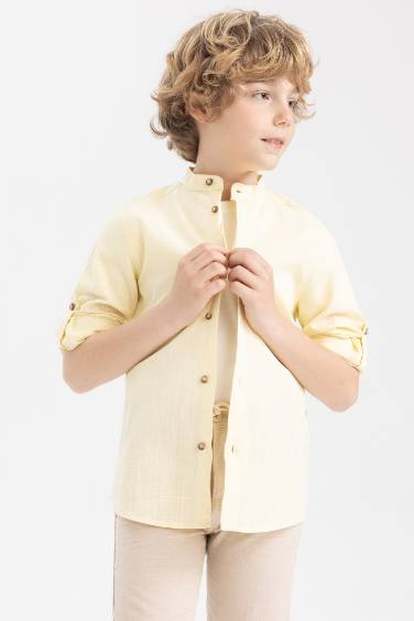 Сорочка з довгим рукавом з льону для хлопчиків