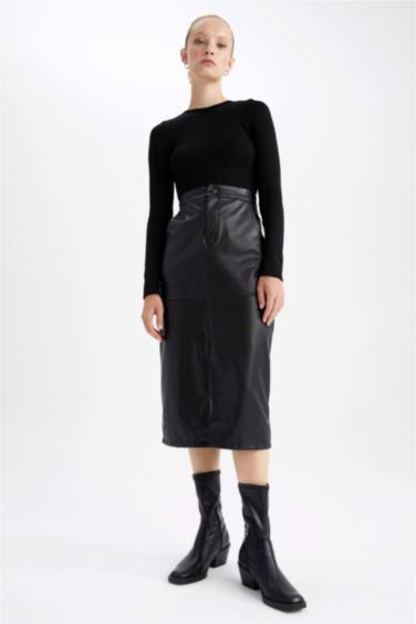 Спідниця миди спıдниця олıывець нормальна посадка зі штучної шкіри