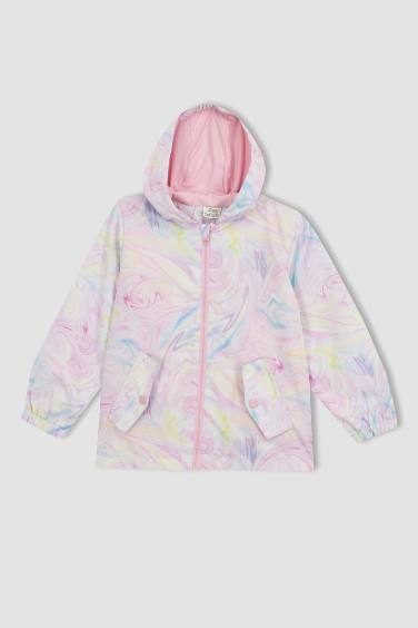 Girl Waterproof Patterned Hooded Jacket