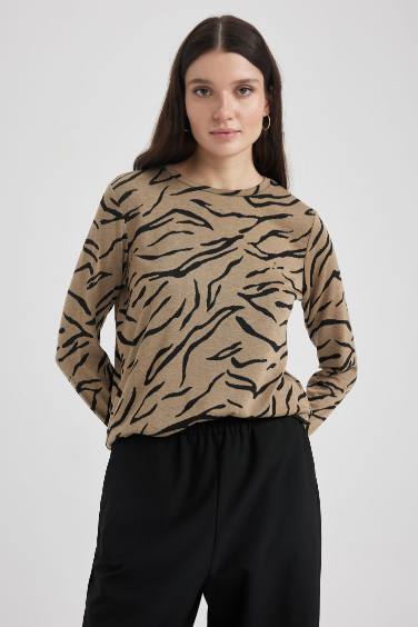 Regular Fit Crew Neck Patterned Long Sleeve T-Shirt