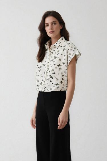 قميص نص كم فيسكوز قصة عادية