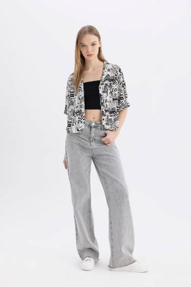 Coool Regular Fit Pajama Collar Printed Short Sleeve Shirt