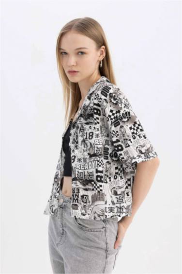 Coool Regular Fit Pajama Collar Printed Short Sleeve Shirt